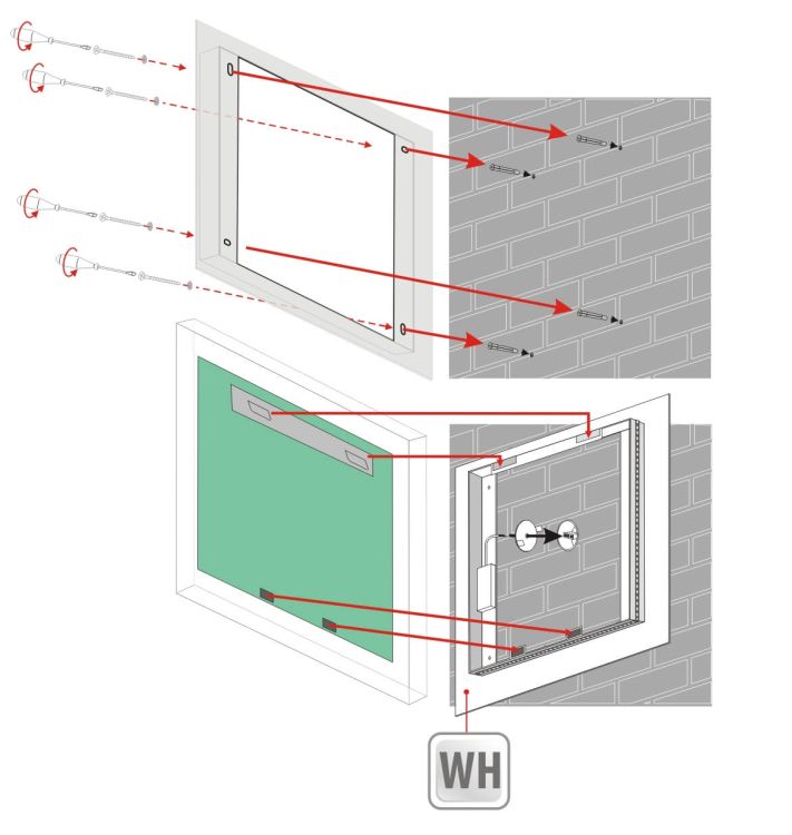 Lustro prostokątne 60x80 cm ze stalową ramą i oświetleniem LED MCJ Donato - montaż
