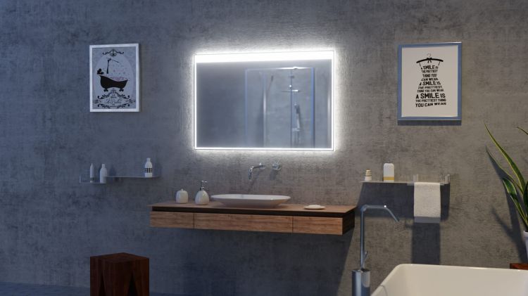 Lustro prostokątne 60x80 cm ze stalową ramą i oświetleniem LED MCJ Donato