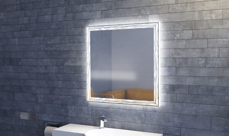 Lustro prostokątne 80x60 cm ze stalową ramą i oświetleniem LED MCJ Diamant