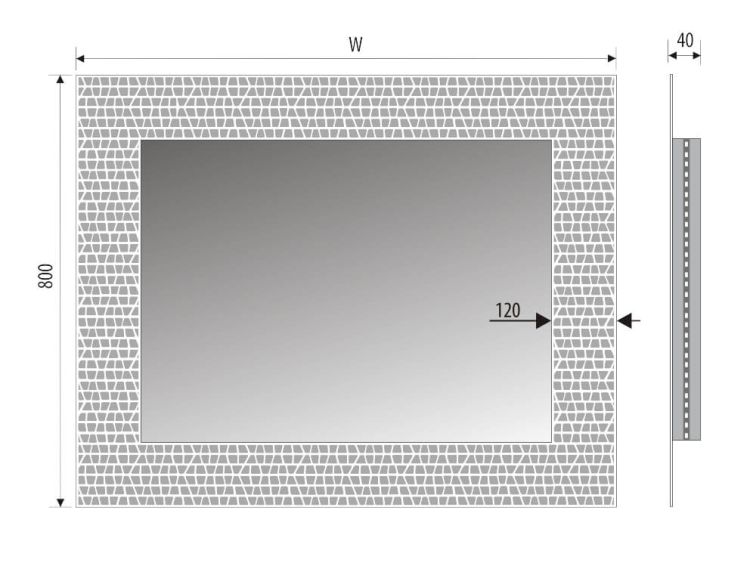 Lustro prostokątne 100x80 cm ze stalową ramą i oświetleniem LED MCJ Mosaic