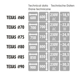 Lustro okrągłe z czarną, stalową ramą i oświetleniem LED MCJ Texas - wymiary