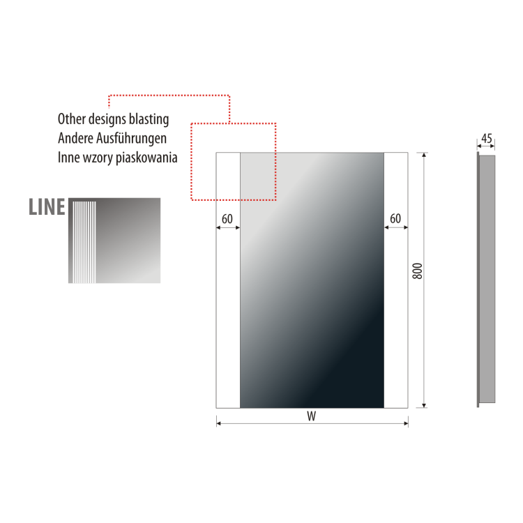 Lustro prostokątne 60x80 cm ze stalową ramą i oświetleniem LED MCJ Ala