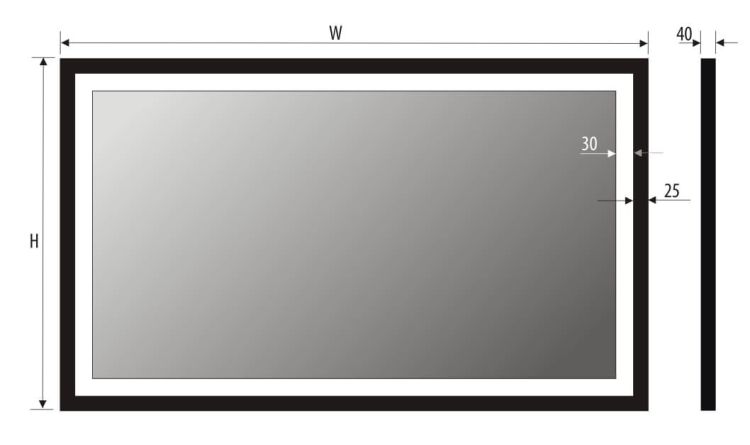 Lustro prostokątne 100x80 cm z czarną stalową ramą i oświetleniem LED MCJ Aston