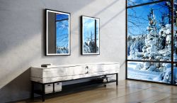 Lustro prostokątne 100x80 cm z czarną stalową ramą i oświetleniem LED MCJ Aston