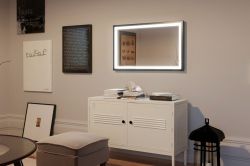 Lustro prostokątne 100x80 cm z czarną stalową ramą i oświetleniem LED MCJ Aston