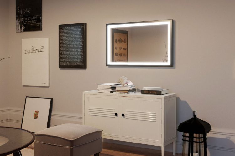 Lustro prostokątne 100x80 cm z czarną stalową ramą i oświetleniem LED MCJ Aston
