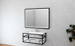 Lustro prostokątne 100x80 cm z czarną stalową ramą i oświetleniem LED MCJ Aston