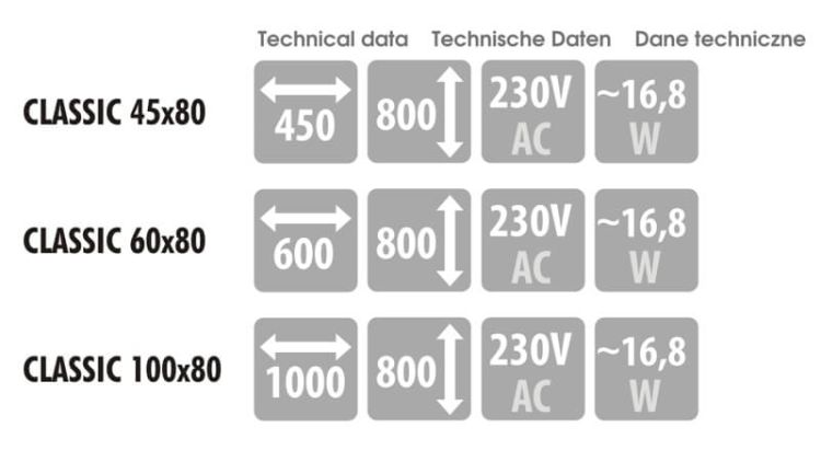 Lustro prostokątne 100x80 cm z oświetleniem LED MCJ Classic