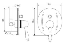 Bateria prysznicowa podtynkowa retro z przełącznikiem Giulini Praga 9563 bronzo rys .tech.