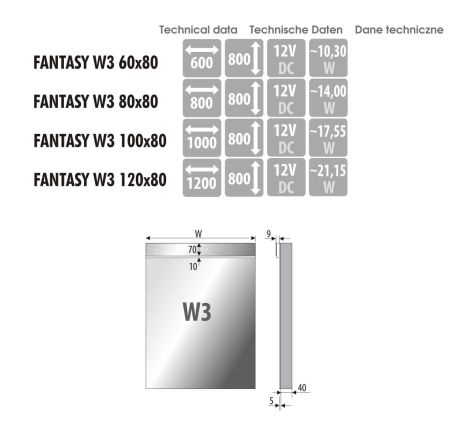 Przejdź do produktu Lustro prostokątne 100x80 cm z oświetleniem LED MCJ Fantasy