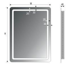 Lustro prostokątne 100x80 cm z oświetleniem LED MCJ Forma