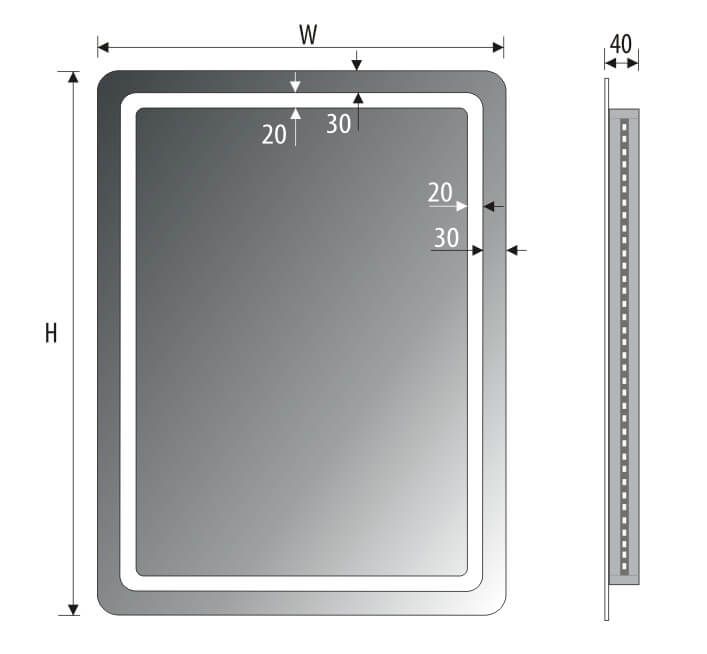 Lustro prostokątne 100x80 cm z oświetleniem LED MCJ Forma