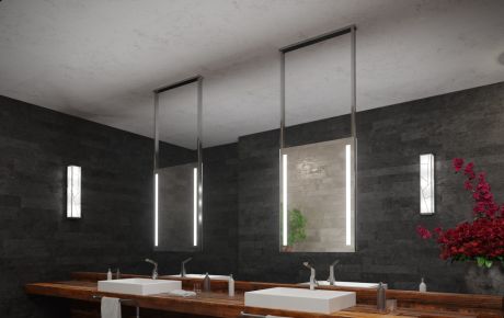 Przejdź do produktu Lustro prostokątne 60x80 cm dwustronne, zawieszane na czarnej, stalowej ramie z oświetleniem LED MCJ Inverto