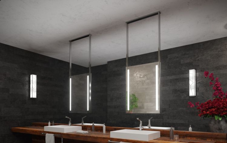 Lustro prostokątne 60x80 cm dwustronne, zawieszane na czarnej, stalowej ramie z oświetleniem LED MCJ Inverto