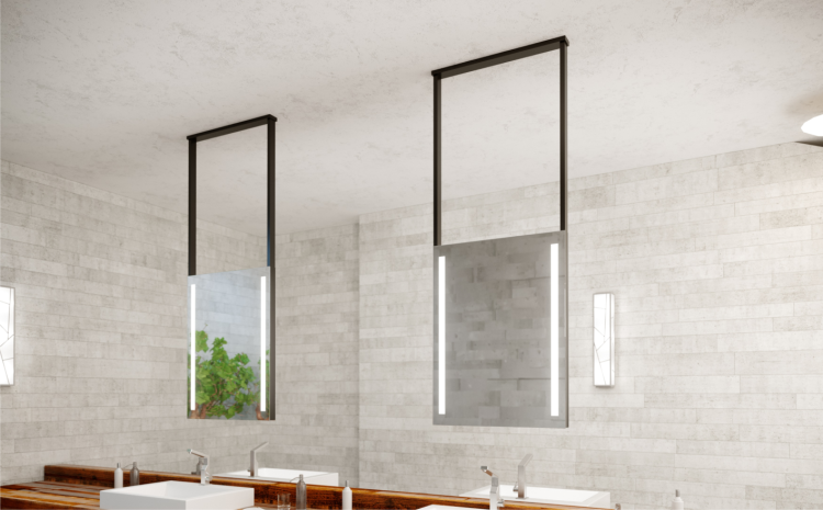 Lustro prostokątne 60x80 cm dwustronne, zawieszane na czarnej, stalowej ramie z oświetleniem LED MCJ Inverto