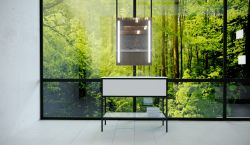Lustro prostokątne 60x80 cm dwustronne, zawieszane na czarnej, stalowej ramie z oświetleniem LED MCJ Inverto