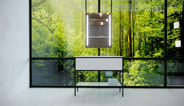 Lustro prostokątne 60x80 cm dwustronne, zawieszane na czarnej, stalowej ramie z oświetleniem LED MCJ Inverto