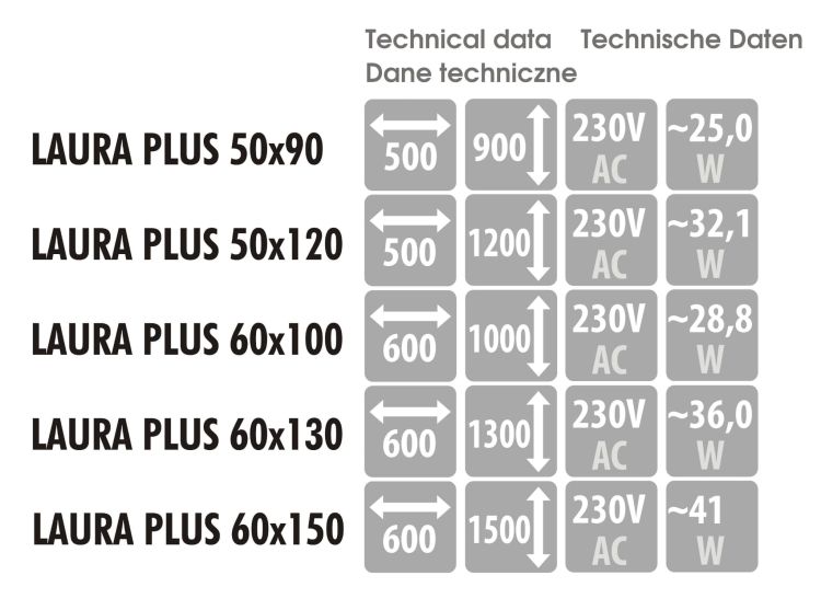 Lustro owalne 50x90 cm z oświetleniem LED MCJ Laura Plus - dostępne wymiary
