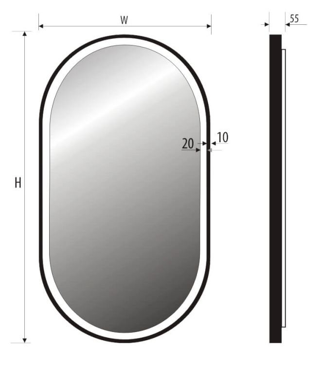 Lustro owalne 50x90 cm z oświetleniem LED MCJ Laura Plus