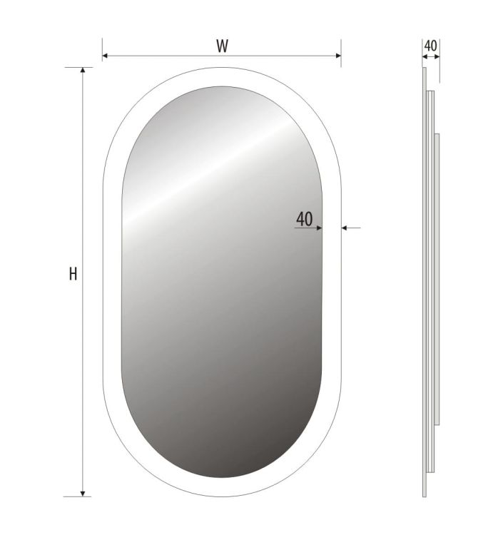 Lustro owalne 50x90 cm z oświetleniem LED MCJ Livia