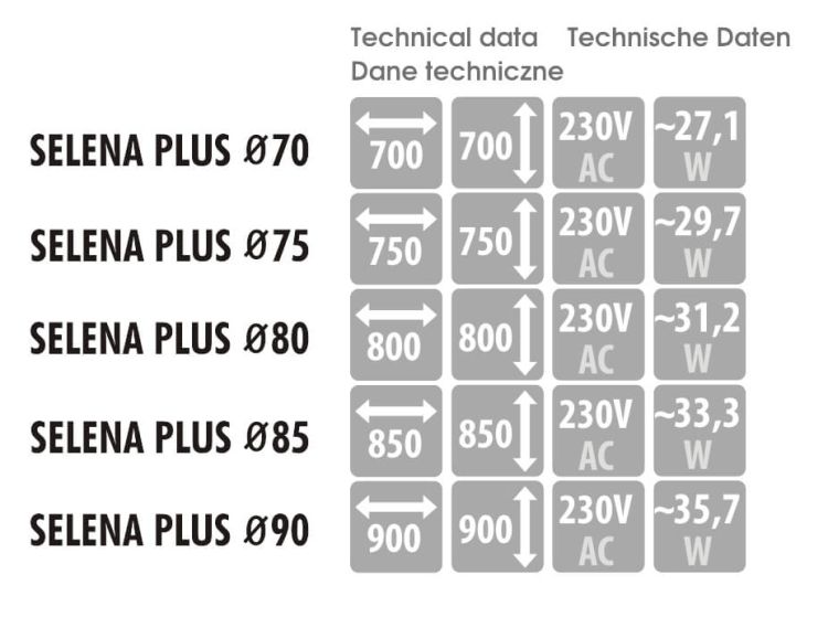 Lustro okrągłe 70 cm z oświetleniem i czarną ramą LED MCJ Selena Plus - dostępne wymiary