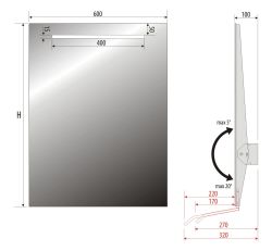 Lustro prostokątne 60x80 cm z regulacją nachylenia i oświetleniem LED MCJ Torino 1