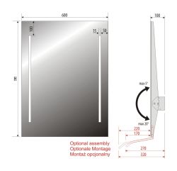 Lustro prostokątne 60x80 cm z regulacją nachylenia i oświetleniem LED MCJ Torino 2