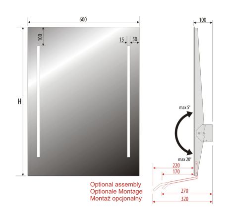 Przejdź do produktu Lustro prostokątne 60x80 cm z regulacją nachylenia i oświetleniem LED MCJ Torino 2