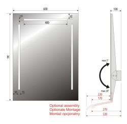 Lustro prostokątne 60x80 cm z regulacją nachylenia i oświetleniem LED MCJ Torino 3