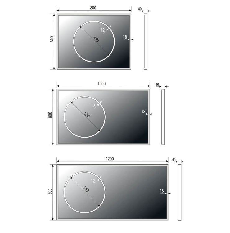 Lustro prostokątne 100x80 cm z oświetleniem LED MCJ Monica