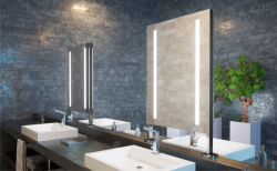 Lustro prostokątne 60x80 cm dwustronne, zawieszane na stalowej ramie z oświetleniem LED MCJ Pino