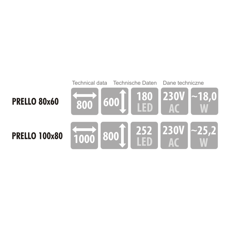 Lustro prostokątne 80x60 cm z oświetleniem LED MCJ Prello