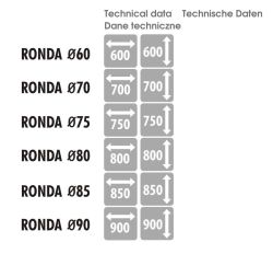 Lustro okrągłe w stalowej, czarnej ramie MCJ Ronda - dostępne wymiary