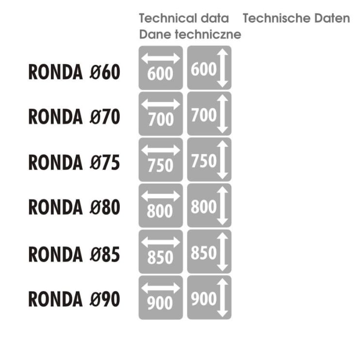 Lustro okrągłe w stalowej, czarnej ramie MCJ Ronda - dostępne wymiary