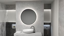 Lustro okrągłe 60 cm w stalowej, czarnej ramie z oświetleniem LED MCJ Ronda Plus