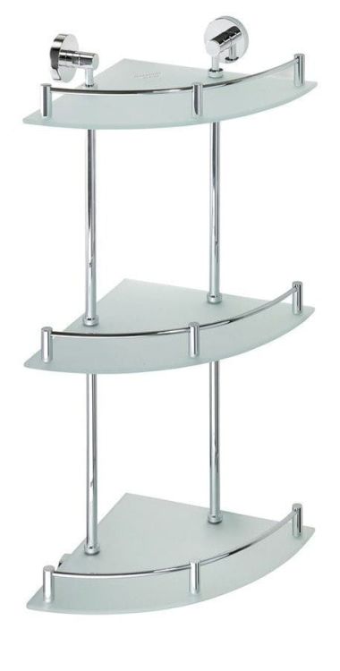 X-ROUND  E półka szklana narożna z relingiem 270x670x270mm, chrom