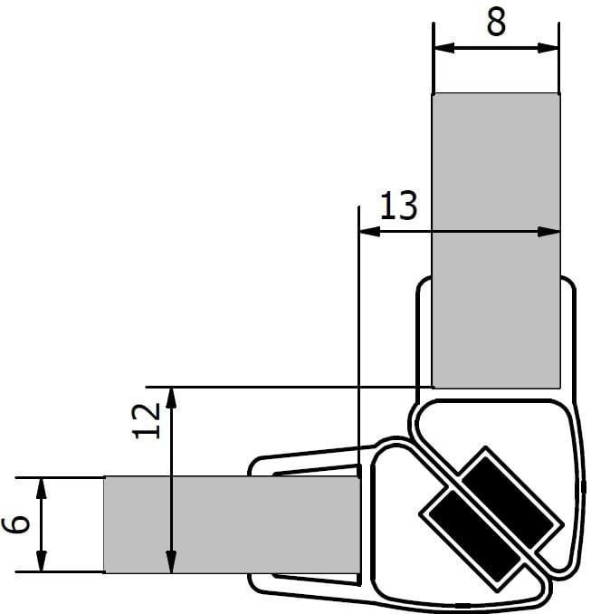 VITRA LINE Zestaw dwóch magnet.uszczelek, dł. 2000mm na 6mm a 8mm szklo, narożny