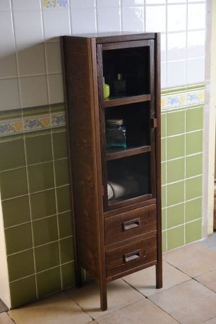 Przejdź do produktu BRAND słupek wysoki 2 szuflady, przeszklone drzwiczki 40x140x30cm, lewy, świerk bejcowany
