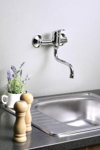 AQUALINE 35 bateria naścienna dźwigniowa, rozstaw 150mm, wylewką 150mm, chrom