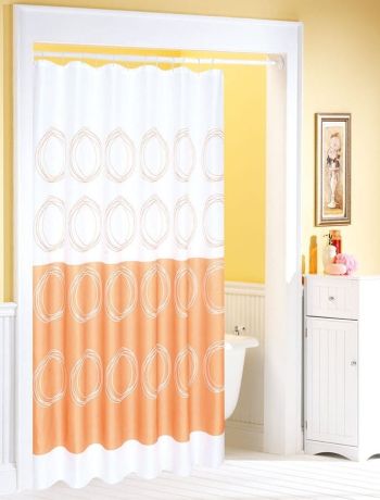 Przejdź do produktu Zasłonka 180x180cm, polyester, biała/pomarańczowa