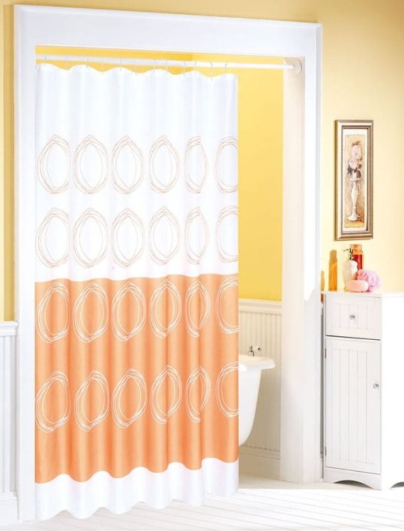 Zasłonka 180x180cm, 100% polyester, biała/pomarańczowa