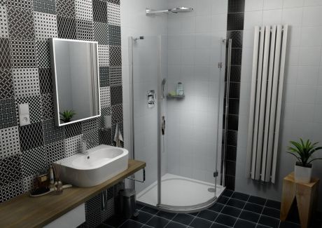 Przejdź do produktu LEGRO kabina prysznicowa półokrągła, 1 drzwi 900x900mm, szkło czyste