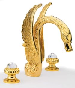 CRYSTAL bateria umywalkowa trzyelementowa z odpływem, złoto