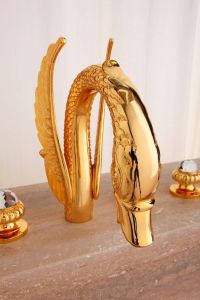 CRYSTAL bateria umywalkowa trzyelementowa z odpływem, złoto