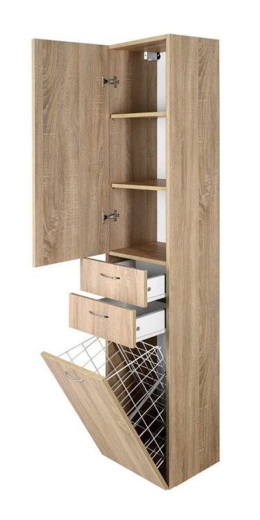 ZOJA/KERAMIA FRESH szafka wysoka z koszem 35x184x29cm, lewa, dąb platin