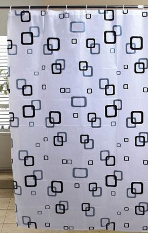 Przejdź do produktu Zasłonka prysznicowa 180x180cm, PEVA, biały/niebieski/czarny