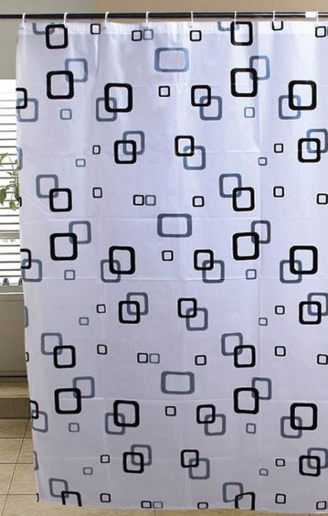Zasłona  prysznicowa 180x180cm, winylu, biały/niebieski/czarny