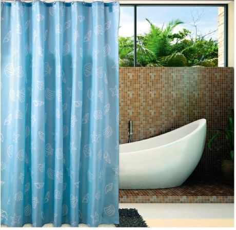 Przejdź do produktu Zasłonka prysznicowa 180x200cm, polyester, niebieska, muszle