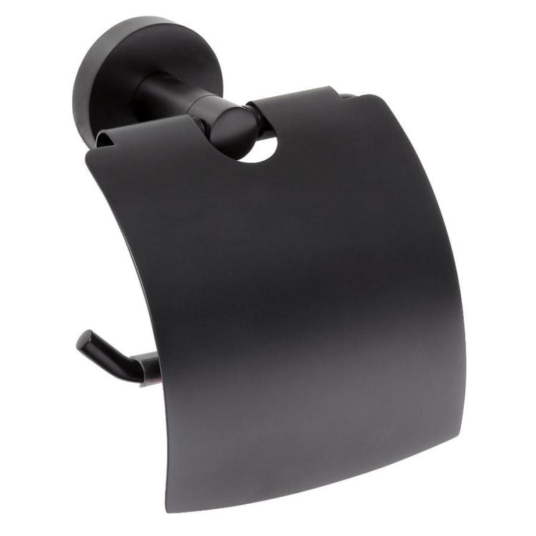X-ROUND BLACK wieszak na papier toaletowy z przykrywką, czarny