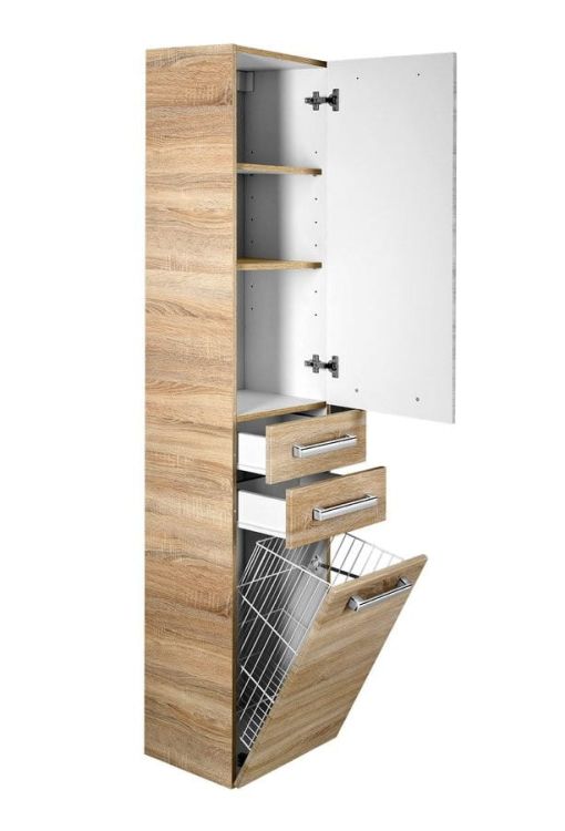 VEGA Szafka wysoka z koszem 40x184x31cm, dąb platin